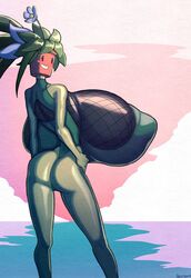 angstrom beach blaster_master breasts female green_hair green_skin happy hyper hyper_breasts kanna_(blaster_master) mob_face plantie top_heavy