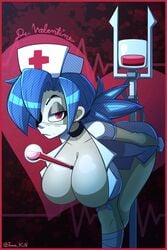 between_breasts big_breasts breasts bursting_breasts cleavage female huge_breasts jomokin large_breasts nurse skullgirls tight_clothing valentine_(skullgirls)