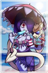 1girls alternate_breast_size beach big_breasts bikini female female_focus jomokin leviathan_(skullgirls) skullgirls squigly swimsuit