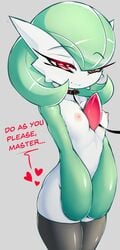 :3 anthro arms_on_legs collar dog_collar english_text eyelashes eyes_half_open fir3born flat_chest game_freak gardevoir green_hair green_sleeves heart long_ears nintendo no_breasts petite pokémon_(species) pokemon pokemon_(species) pokemon_rse red_eyes rope seductive seductive_smile shiny_skin short_hair skinny slave small_breasts smug text thick_thighs thighhighs white_skin