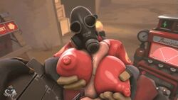 1boy 1boy1girl 1girls 1sec_video 3d animated big_breasts big_penis bodysuit breast_squeeze breasts clothed clothing duo fempyro gas_mask grabbing_own_breast huge_cock latex light-skinned light_skin looking_at_viewer male nipples no_sound paizuri penis pov pyro pyro_(team_fortress_2) source_filmmaker straight tappysfm team_fortress_2 valve video