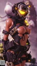 3d abs armor artist_request athletic_female breasts dark-skinned_female dark_skin exposed_breasts female glowing_markings helmet human llamasarepink medium_breasts pilot_(titanfall) pulse_blade_pilot solo sweat tactical_nudity titanfall wet_skin