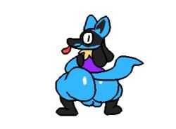 animated anthro ass balls big_butt bouncing_balls genitals looking_at_viewer low_res lowres lucario male male_only nintendo pokemon pokemon_(species) snowy_(snowcario) solo superiorfox tongue tongue_out twerking video_games