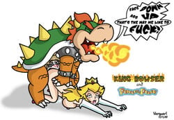 all_fours bent_over blargsnarf blonde_hair bowser bulldog_position closed_eyes cock_ring colored dialogue doggy_style english_dialogue english_text face_down_ass_up female fire gloves human long_hair male mario_(series) nintendo nude nude_female nude_male open_mouth penetration penis_in_pussy princess princess_peach rape rolling_eyes royalty sex sex_from_behind simple_background straight super_princess_peach text top-down_bottom-up uncensored vaginal_penetration vaginal_sex video_games watermark white_background