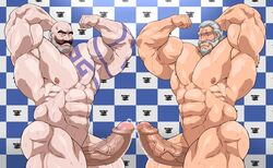 2boys balls bara big_penis blizzard_entertainment boner braum erect_penis erection facial_hair flexing gay hitenmaru huge_penis hunk league_of_legends male male_only nude overwatch penis reinhardt sweat sweating veiny_penis