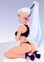 1girls 4kids_entertainment ass big_ass blue_eyes blue_hair bra breasts eyeshadow high_heels human icy_(winx_club) kneeling lipstick long_hair looking_at_viewer looking_back makeup nickelodeon nipple_bulge platform_heels rainbow_(animation_studio) silver_hair smile smiling solo the_trix thick_thighs thin_waist wasp_waist white_hair winx_club witch zfive