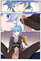 blue_hair brown_stockings cumming douluo_dalu douluo_dalu_2 female footjob penis stockings uniform wang_qiu'er(douluo_dalu_2)