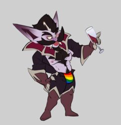 1boy alcohol beverage biceps big_teeth body_hair chest_hair count_kledula facial_hair gay hair harrowing_series hi_res kled league_of_legends lgbt_pride mafekoba male male_only muscular pride_colors riot_games solo tales_from_the_rift_series video_games wine yordle