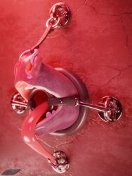 3d ambiguous_gender bodily_fluids bondage bound cum digital_media_(artwork) gag genital_fluids hi_res hook oral rubber_(artist) solo through_wall