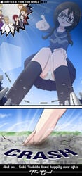 2018 177013 3girls 7boys absurd_res ass bald black_hair blonde_hair braid brown_eyes brown_hair cameltoe city clothed clothing cloud dark-skinned_male dark_skin death destruction emergence english_text female finger giantess glasses good_end gyaru-oh hand_on_knee highres kneehighs leaning_forward male multiple_boys multiple_girls nail old_man open_mouth outdoors pantyshot pantyshot_(standing) pleated_skirt red_hair revenge saki_yoshida scared school_uniform screaming shirt skirt sky smile sound_effects text the_end thedaibijin tied_hair tongue twin_braids twintails underwear unexpectedly_good uniform what_if white_panties zettai_ryouiki