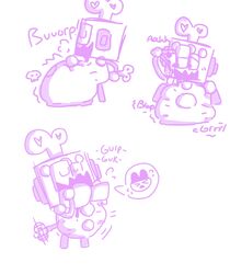 >_< azazelthedemon15 belly doodles full_body male_pred nejirobotchi robot skull tamagotchi vore winding_key