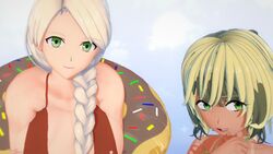 2girls 3d alternate_color alternate_costume alternate_hair_color alternate_hairstyle alternate_outfit alternate_version_at_source alternate_version_available beach big_ass big_breasts big_butt big_hips big_thighs bikini bikini_top blonde_hair cleavage darckanllel eva_(darckanllel) female female_focus female_only hourglass_figure huge_ass huge_breasts huge_butt huge_hips huge_thighs lilith_(darckanllel) looking_at_viewer milf mother mother_and_daughter sun_tanning tagme tanned tanned_skin white_hair wide_hips