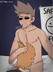 2boys black_sclera brown_hair cum cum_in_mouth deepthroat drooling eddsworld face_fucking fellatio gay giving_head going_down_on holding_head kenny_moore kneeling male naked nude oral oral_sex orgasm_face orgasm_from_oral sucking_off tom_(eddsworld) tord_(eddsworld)