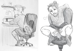 artist_self-insert blush chair clothed computer computer_screen cuntboy dildo dildo_chair dildo_sitting drawing dripping greyscale hair_bun heart intersex knot knotted_dildo masturbation monochrome multitasking office_chair perunagekko pubic_hair pussy sex_toy sitting_on_dildo skirt socks tagme undercut vagina vaginal_penetration wet_pussy x-ray