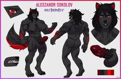 alexzandr_sokolov anthro ass besky_(artist) black_body black_fur black_hair breasts canid canine canis fur futanari genitals gynomorph hair herm intersex long_hair mammal markings medial_ring model_sheet muscular muscular_anthro muscular_herm muscular_intersex penis red_eyes red_markings solo wolf