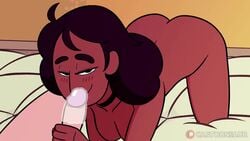 1boy 1girls animated blowjob cartoonsaur cock_worship collar connie_maheswaran dark-skinned_female fellatio interracial male/female no_sound oral saliva_on_penis steven_quartz_universe steven_universe video