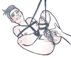 artist_self-insert big_clitoris bondage cuntboy freckles harness intersex monochrome nipples one_eye_closed perunagekko pubic_hair rope rope_bondage short_hair sweatdrop tagme