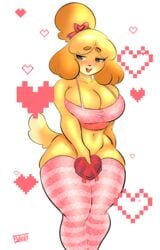 <3_eyes 1girls animal_crossing anthro big_breasts blush bow breasts buckteeth canine canine chocolate cleavage clothed clothing dog_ears dog_girl dog_tail female female_focus female_only gift gray_eyes happy heart heart-shaped_pupils heart_clothing heart_eyes isabelle_(animal_crossing) looking_at_viewer love lovelydagger luvon nintendo open_mouth shih_tzu solo solo_female solo_focus symbol-shaped_pupils thick_thighs video_games white_background yellow_fur