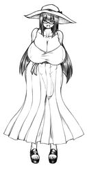 1futa ago big_breasts big_penis breasts bulge cleavage clothed clothing curvy dark_hair dress fully_clothed futa_only futanari glasses hatomame huge_breasts human long_hair looking_at_viewer mature_female monochrome original penis_bulge penis_under_clothes penis_under_skirt solo source_request sun_hat sunhat