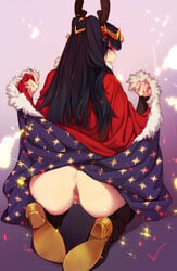 1girls alternate_costume anus ass back_view black_hair cape christmas feguimel fire_emblem fire_emblem_awakening fire_emblem_heroes high_heels kneeling large_ass long_hair looking_at_viewer looking_back nintendo open_mouth purple_eyes pussy solo solo_female source_request tharja_(fire_emblem) tharja_(winter)_(fire_emblem)