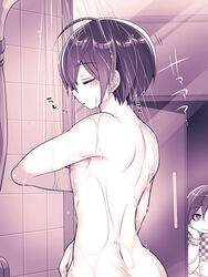 2boys ahoge arched_back bathroom blush closed_eyes danganronpa danganronpa_v3 femboy feminine_male gay girly male_focus male_only naked nude nude_male open_door ouma_kokichi rabi_monomono relaxed saihara_shuuichi shower showering skinny slender_waist smooth_skin twink voyeur watching water wet yaoi