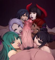 1boy 2d 6+girls 6girls ass ball_sucking big_balls big_penis black_hair blowjob blue_eyes collaborative_fellatio cooperative_fellatio creepy crossover curved_to_the_right_penis dark-skinned_female dark_skin darkstalkers eirhjien eliza_(tekken) eye_patch eyepatch eyeshadow fangs fellatio female female_focus foreskin foreskin_bite green_eyes green_hair group_sex harem horns huge_balls huge_cock interracial isabella_valentine juri_han king_of_fighters large_penis light-skinned_female light-skinned_male lipstick long_hair long_penis looking_at_viewer male male_pov mileena morrigan_aensland mortal_kombat multiple_girls naked open_mouth oral pale_skin partial_male partially_retracted_foreskin penis penis_biting pink_eyes pov pov_blowjob pov_eye_contact pubic_hair red_hair sex short_hair smile soul_calibur straight street_fighter succubus tarkatan teamwork tekken tongue_out vampire veiny_penis vice_(kof) white_hair yellow_eyes