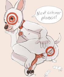 animal_genitalia animal_penis anthro balls bodily_fluids bullseye_(target) canid canine canine_penis canis collar cum cum_in_ass cum_inside domestic_dog genital_fluids genitals male mammal mascot penis sesame_(artist) solo target_corporation