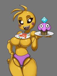 1girls animatronic bib condom condom_wrapper cupcake_(fnaf) female five_nights_at_freddy's fnaf large_breasts oddrich panties shiny shiny_skin solo solo_female thick_thighs toy_chica_(fnaf) ultimate_custom_night yellow_body