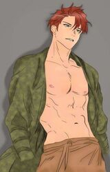 1boy abs cocomelon cocomelon_dad dilf male_only open_shirt red_hair solo tagme