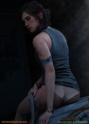 1girls 3d alternate_version_available ass clothing ellie_(the_last_of_us) ellie_williams female looking_at_viewer looking_back naughty_dog panties skstalker solo solo_female the_last_of_us the_last_of_us_2 undressing white_panties