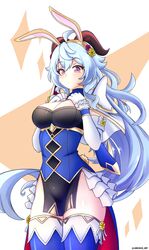 1girls alternate_costume bare_thighs big_breasts blue_hair bunny_ears bunny_girl bunnysuit catria_(fire_emblem)_(cosplay) cleavage cosplay crossover female female_focus female_only fire_emblem ganyu_(genshin_impact) genshin_impact jarckius long_hair pelvic_curtain solo solo_female very_long_hair