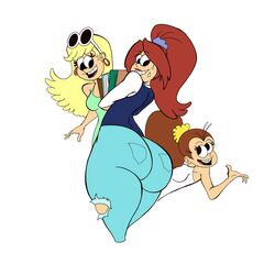 3girls ass big_ass big_butt blonde_hair brita_(the_loud_house) brown_hair denim echofalls female female_only hips huge_ass huge_cock jeans large_ass leni_loud looking_back luan_loud multiple_girls pants ponytail ripped_clothing ripped_pants rita_loud shirt smile straight_hair sweat sweatdrop the_loud_house thick thick_thighs thighs wide_hips