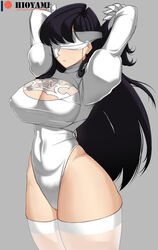 1girls big_breasts black_hair blindfold breasts curvaceous female halloween hioyami huge_breasts komi-san_wa_komyushou_desu komi_shouko leotard long_hair nier nier:_automata pokies solo standing thick_thighs wide_hips yorha_2b_(cosplay)