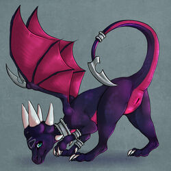 activision all_fours anus armlet bladed_tail blue_eyes claws collar cynder dragon female feral genitals grey_background head_down hi_res horn looking_at_viewer orionfell purple_body purple_scales pussy raised_tail scales simple_background solo spyro_the_dragon video_games wings