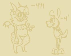 anthro breasts canid canine canis chart chiropteran chubby_female disembodied_wings domestic_dog doodle_(doodledoggy) doodledoggy duo eyewear female fingerguns fluffy grin height_chart male mammal neck_tuft slightly_chubby small_breasts smile sunglasses thick_thighs toonkind tuft