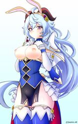 1girls alternate_costume bare_thighs big_breasts blue_hair breasts breasts_out bunny_ears bunny_girl bunnysuit catria_(fire_emblem)_(cosplay) cosplay crossover fire_emblem ganyu_(genshin_impact) genshin_impact jarckius long_hair nipples pelvic_curtain solo solo_female very_long_hair