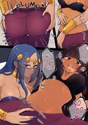 1girls ass ass_expansion ass_grab breast_expansion breasts bulge cleavage comic corivas dialogue english_text gender_transformation genie genie_lamp hair_growth huge_breasts mtf_transformation original original_character ponponsoro rule_63 text transformation translated vae_c