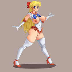 1girls areolae ass big_breasts bishoujo_senshi_sailor_moon blonde_hair blue_eyes bow breasts bubble_butt cleavage cleavage_cutout clothing elbow_gloves female female_focus female_only full_body going_commando high_heels large_breasts long_hair microskirt minako_aino miniskirt nipples onemienix pose posing pussy sailor_uniform sailor_venus shaved_pussy skimpy skimpy_clothes skirt solo solo_female standing stockings tagme thick_thighs thighhighs vagina walking wide_hips