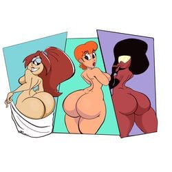 3girls ass back big_ass big_butt black_eyes black_hair breasts brita_(the_loud_house) brown_hair cartoon_network crossover dark-skinned_female dark_skin dexter's_laboratory dexter's_mom echofalls female female_only from_behind garnet_(steven_universe) gem_(species) gem_fusion grin half-closed_eyes hips huge_ass huge_butt large_ass light-skinned_female light_skin lipstick long_gloves long_hair looking_back mature mature_female mature_woman milf mother multiple_females multiple_girls naked naked_gloves nickelodeon nude orange_hair ponytail red_lipstick rita_loud short_hair smile steven_universe straight_hair the_loud_house thick thick_thighs thighs trio wide_hips