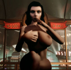 3d areolae big_breasts bioshock bioshock_infinite black_hair blue_eyes breasts burial_at_sea busty crossed_legs elizabeth_comstock female female_focus female_only hourglass_figure long_hair makeup nipples nude nude_female nudity pose posing rastifan sitting solo tagme wide_hips