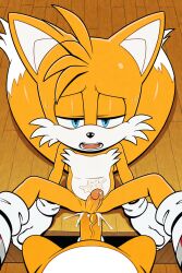 2boys ai_generated anal blue_eyes cum cum_in_mouth cum_on_stomach cumming flat_color flat_colors furry furry_male gay gay_sex half-closed_eyes inside miles_tails_prower moaning mobian_(species) orange_fur perspective pov sega sex sleepy sonic_(series) sonic_the_hedgehog_(series) spread_legs tail tails tails_the_fox two_tails white_gloves white_socks