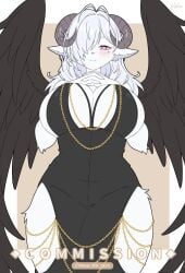 1girls 2025 anthro chains clothed clothing dress female female_only flat_colors furry furry_female furry_only goat goat_girl goat_horns horn horns magu_mm_0824 white_fur white_hair wings