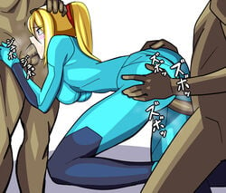 2boys blush clothed_female_nude_male clothes fellatio female hand_on_head human kio_(fh0421) male metroid multiple_boys multiple_males nintendo nude oral pixiv_manga_sample saliva samus_aran sex spitroast straight vaginal_penetration zero_suit zero_suit_samus