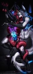 absurd_res anal anal_sex anthro anthro_on_anthro anthro_penetrated anthro_penetrating anthro_penetrating_anthro anus aquatic_dragon balls big_dom_small_sub big_penis bite black_background black_body blood blood_play bodily_fluids bondage clothing cum cum_drip cum_in_ass cum_inside cum_on_penis cumshot dominant dominant_anthro dominant_male dragon dripping duo ejaculation femboy fin fish genital_fluids genitals gore grey_background hi_res hybrid knot knotted_penis large_insertion larger_anthro larger_male legwear long_tail male male/male male_anthro male_penetrated male_penetrating male_penetrating_male marine multicolored_body mythological_creature mythological_scalie mythology pain_play penetration penile penile_penetration penis penis_in_ass prehensile_tail purple_body red_body restrained rough_sex scalie scratches sex shark shark_tail shoulder_bite simple_background size_difference smaller_anthro smaller_male smaller_penetrated standing standing_sex submissive submissive_anthro submissive_male tail tail_around_leg taslow thigh_highs unusual_anatomy unusual_genitalia unusual_penis violence white_body wounded