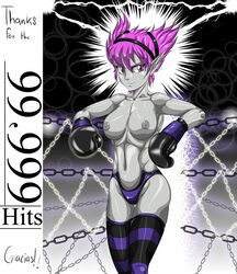 1girls black_boxing_gloves black_gloves boxing boxing_gloves boxing_ring breasts chains dc female female_only gloves gray_skin jinx_(dc) legwear looking_at_viewer nipples panties pink_eyes pink_hair pointy_ears pugilismx solo stockings striped_legwear striped_stockings striped_thighhighs tagme teen_titans thick thick_hips thick_thighs thighhighs topless topless_boxing wide_hips