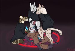 2016 aardwolf anal anal_sex animal_genitalia animal_penis anthro balls bat-eared_fox black_body black_fur blep blue_penis bodily_fluids bottomless bottomless_anthro bottomless_male brown_body brown_fur buttplug buttplug_in_ass buttplug_insertion canid canine canine_genitalia canine_penis canis closed_eyes clothed clothing cum cum_on_face cumshot ejaculation erection feet foot_fetish foot_on_penis foot_play fox fur genital_fluids genitals grey_body grey_fur group holding_knife holding_object hyena knife knot knotted_penis lying male male/male male_anthro mammal masturbation meldritchhorror nude nude_anthro nude_male object_in_ass occult_symbol on_back penetration penis pentagram pink_penis plug_(sex_toy) plug_insertion sex_toy sex_toy_in_ass sex_toy_insertion smile spread_legs spreading standing symbol tail tan_body tan_fur teeth tongue tongue_out whisker_spots wolf
