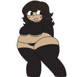 black_panties black_shirt black_thighhighs brown_eyes brown_hair chubby_female latina self_insert tanned_female
