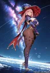 1girl ai_assisted ai_generated ass breasts curvaceous curvy curvy_female curvy_figure earth female hat high_heels large_breasts long_hair looking_at_viewer milf miyuai night night_sky pantyhose pink_hair planet shooting_star sky smile solo space standing star_(sky) star_(symbol) star_print starry_background starry_sky starry_sky_print thick thick_ass thick_butt thick_hips thick_legs thick_thighs thighs tsukishiro_yanagi voluptuous voluptuous_female wide_hips wide_thighs witch_hat zenless_zone_zero