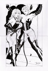 2girls amorim bdsm black_queen clone clonecest corset dominatrix female female_only femdom goblin_queen_(x-men) human human_only jean_grey lezdom light-skinned_female light_skin madelyne_pryor marvel monochrome selfcest straight_hair whip x-men yuri