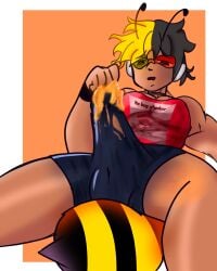 allen_(ceofrieza) bee bee_boy dragon_ball dragon_ball_oc male_focus male_only meme meme_reference morning_wood solo solo_focus tallfreezie torn_clothing unusual_cum